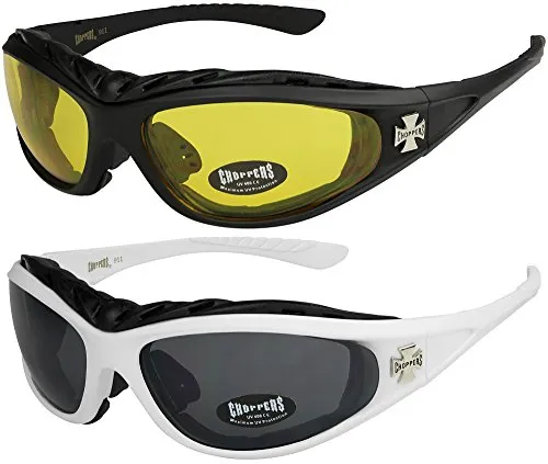 X-CRUZE 2er Pack Choppers 911 Sonnenbrillen Motorradbrille Sportbrille Radbrille - 1x Modell 03 (schwarz/gelb getönt) und 1x Modell 08 (weiß/schwarz getönt) - Modell 03 + 08 -