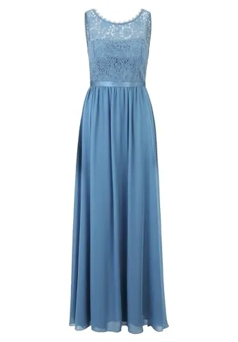 Vera Mont Damen Cocktailkleid mit Spitze Hushed Blue, 32 - Abendkleid für Damen mit eleganter Bogenkante und Rundhalsausschnitt, maxilange Ausführung für luxuriösen Glamour und schmeichelhafte Passform, ideal für besondere Anlässe.
