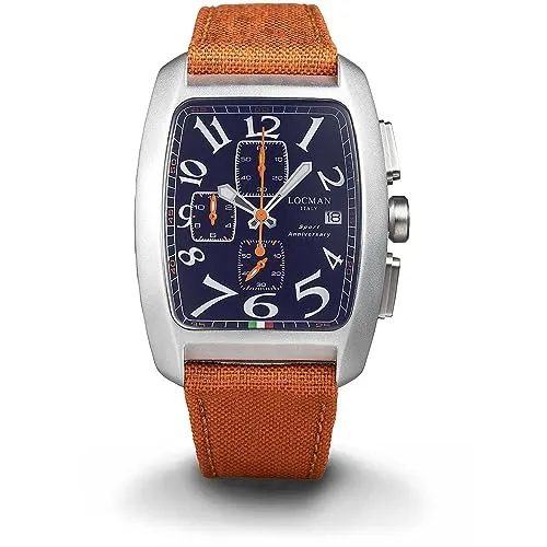 Locman Italy Herrenuhr Sport Anniversary Chrono orange/blau Ref. 0470 - Stilvolle Herrenuhr in orange und blau, ideal für sportliche Aktivitäten. Mit präzisem Chronographen und robustem Design für den täglichen Einsatz.