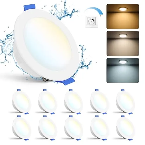 Gr4tec LED Einbaustrahler 230V IP65, 10er set LED Spots Dimmbar, Deckenspot Warmweiß Neutralweiß Kaltweiß 6W 700LM, Spot Deckenleuchte Einbauleuchten Weiß für Badezimmer Küche Wohnzimmer, Loch 68-80mm