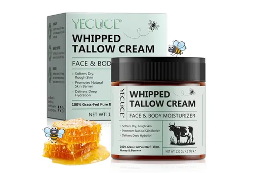Whipped Tallow Cream Hautpflege - 120g - Natürliche Hautpflegecreme mit hochwertigem Rindertalg für intensive Feuchtigkeit. Die luftige Textur zieht schnell ein und ist ideal für trockene, empfindliche Haut. Vielseitig einsetzbar für Gesicht und Körper.