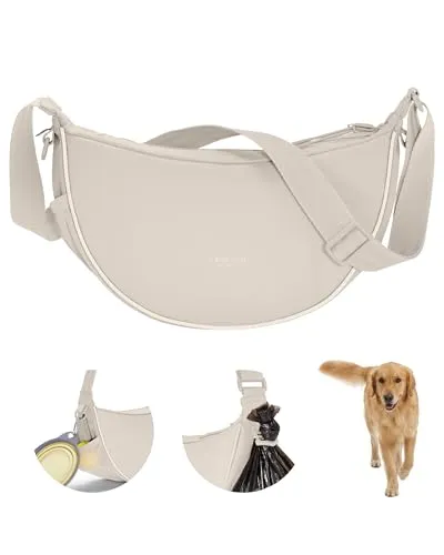 LARKSON Half Moon Bag Hundetasche Beige - Praktische Gassitasche mit Kotbeutelspender - Die LARKSON Half Moon Bag bietet 2,5 Liter Platz für Handy und Leckerlis. Mit reflektierenden Elementen für Sicherheit bei Dämmerung und wasserabweisendem Material ist sie ideal für entspannte Gassirunden.
