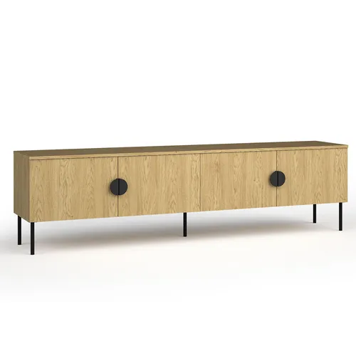 AX Living TV Schrank Brunelli 200 cm Eiche Baltic - Stylisches TV Lowboard in Eiche Baltic mit 4 Türen und großzügigem Stauraum. Ideal für Technik und Zubehör, bietet es modernes Design und einfache Reinigung durch hohe Metallfüße.