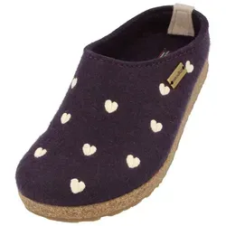 Haflinger Grizzly Cuoricino Filzclog Unisex mit Herzmotiv in Lila 42 EU - Bequeme Hausschuhe aus reinem Wollfilz für entspannte Stunden zu Hause. Ideal für jeden Tag mit hochwertigem Kork-Latex-Fußbett und rutschfester Gummisohle.
