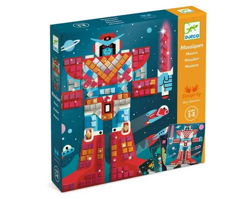 DJECO Kreativset Mosaik Bastelset Space Battle mit metallischen Quadraten für Kinder