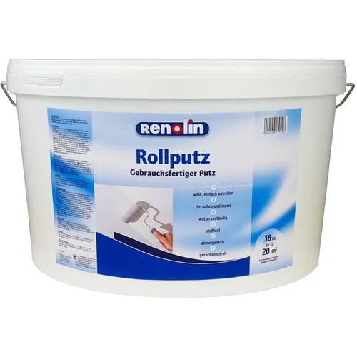 Renolin Rollputz 16kg - gebrauchsfertig und atmungsaktiv - Mörtel, Putz, Zement & Gips - Einfach ausrollen für eine schnelle, gleichmäßige Wandgestaltung auf bis zu 20m².