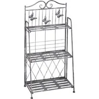 Outsunny Pflanzregal - 44 x 25 x 96 cm - silbergrau - Pflanzenkästen & Spaliere, dekorativer Pflanzenständer mit süßen Schmetterlingen, rostfreie Metallkonstruktion, platzsparend zusammenklappbar und ideal für Balkon, Garten oder Flur.