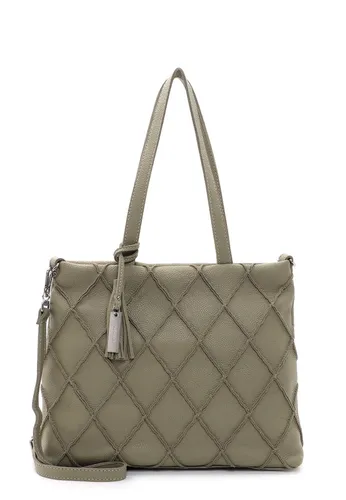 SURI FREY Shopper Lilly - Veganer Shopper in Khaki mit gepatchter Optik, geräumigem Hauptfach für DIN A4 und abnehmbarem, verstellbarem Schulterriemen – ideal für Alltag und Freizeit.