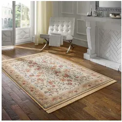 TaraCarpet Teppich Palazzo Royal Antique Roses, rechteckig, Höhe: 6 mm, Rosen Seiden Optik blau Wohnzimmer Schlafzimmer Esszimmer 95x140 beige 95 cm x 140 cm x 6 mm