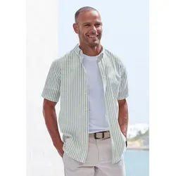 John Devin Kurzarmhemd Regular Fit, Streifenhemd mit Button-down-Kragen aus reiner Baumwolle grün L (41/42)