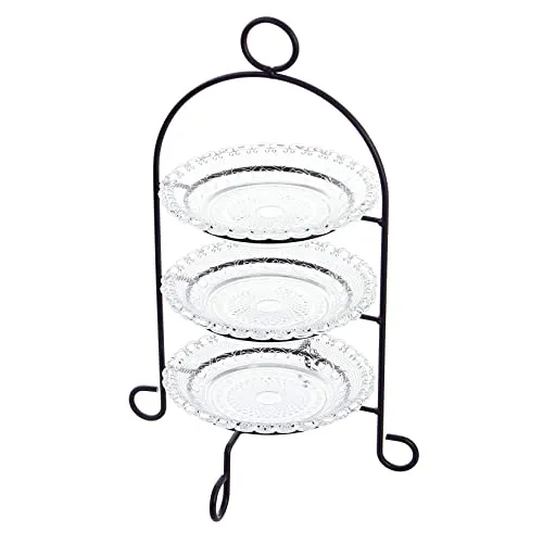 Dekoleidenschaft Etagere aus Metall mit 3 Glastellern - Tortenständer mit edlem Reliefmuster, ideal für die stilvolle Präsentation von Gebäck, Snacks und Obst bei Feiern oder im Alltag.