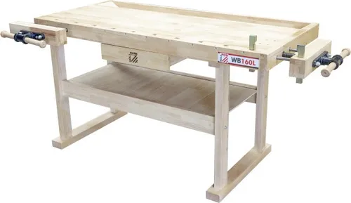 Holzmann Werkbank WB160L - Robuste Hobby- und Profiwerkbank, Gummibaumholz Arbeitsfläche, viel Stauraum und 150 kg Nutzlast