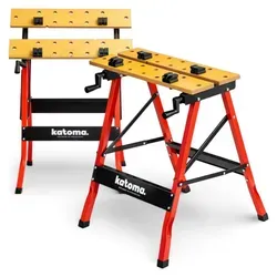 Katoma WORK MAX Klappbare Werkbank mit Spannzwingen - Vielseitige Werkbank mit verstellbarer Arbeitsplatte und hoher Tragkraft von 125 kg. Ideal für Werkstatt, Garage und Heimwerkerprojekte. Platzsparend und stabil für alle Montagearbeiten.