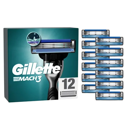 Gillette Mach3 Systemklingen 12er - Nassrasierer mit 12 Ersatzklingen, für eine gründliche und sanfte Rasur dank verbessertem Gleitstreifen und 3-Klingen-Technologie.