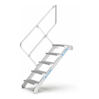 ZARGES LM-Treppe 60° mit 9 Stufen - Industrietreppe mit 9 Stufen, 600 mm breit und 2.25 m hoch. Ideal für beengte Platzverhältnisse, schnell montierbar und flexibel anpassbar für sicheren Zugang zu Maschinen.