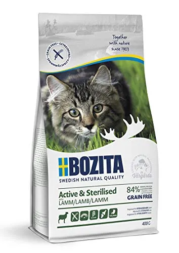Bozita Active & Sterilised Katzentrockenfutter mit Lamm – 400g – getreidefreies Katzenfutter für sterilisierte, aktive Katzen – 33 % Protein, 20 % Fett – ohne Zucker & ohne Gentechnik