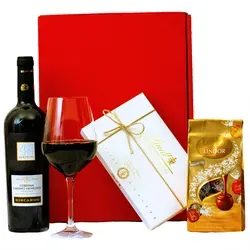 Geschenkbox-24 Geschenkset Mailand | Geschenkkorb gefüllt mit Rotwein & Lindt Pralinen