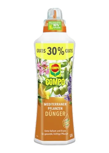 COMPO Mediterraner Pflanzendünger – Spezial-Flüssigdünger für mediterrane Pflanzen – 1,3 L - Hochwertiger Flüssigdünger für mediterrane Pflanzen wie Hibiskus und Lavendel. Optimal abgestimmt auf Nährstoffbedarf, fördert er Wurzelwachstum und stärkt Pflanzen. Einfache Anwendung mit praktischer Dosierhilfe.