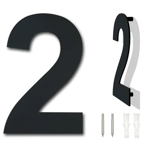 Gebürsteter moderner Edelstahl Hausnummer-203mm hoch-schwarze Beschichtung, schwebende Erscheinung (Nummer 2)