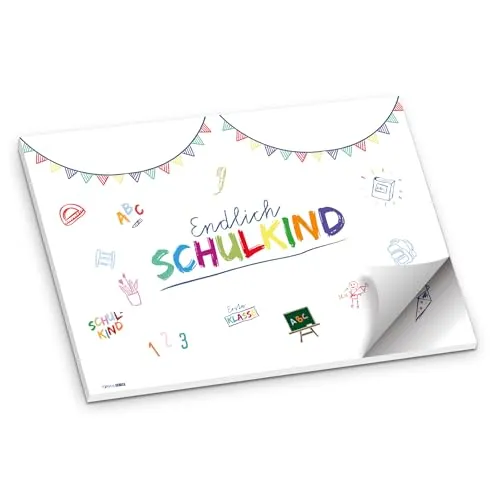 itenga Tischset Platzset Endlich Schulkind Papier I DIN A3 (59,4cm x 42cm) 50 Blatt I ideal als Gedeckunterlage und Deko für den Schulanfang