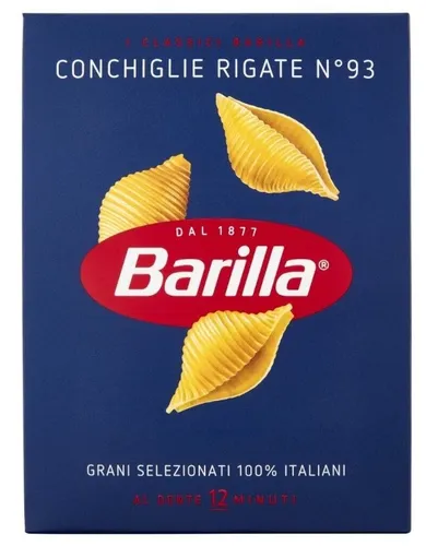 Barilla Conchiglie rigate Nr. 93 - Italienische Pasta 500 g - Kurze Pasta mit eleganter Form, perfekt für jede Sauce. Hergestellt aus hochwertigem italienischem Hartweizen, garantiert stets al dente. Ideal für traditionelle Rezepte und kreative Gerichte.