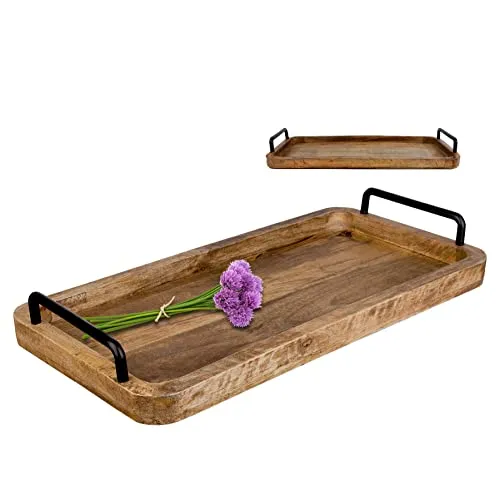 BigDean Serviertablett aus Mangoholz - Vintage Design mit Metallgriffen - Hochwertiges Serviertablett aus Mangoholz, ideal zum Servieren oder Dekorieren. Die Kombination aus Holz und Stahl verleiht jedem Raum einen modernen Akzent. Jedes Tablett ist ein einzigartiges Unikat.