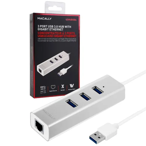 Macally 3 Port USB-A zu Ethernet / USB-A Hub - Wei
