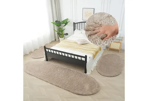 Bruno Banani Hochflor-Bettumrandung Dana Teppich, Kundenliebling, Höhe 30 mm, (3-tlg), unifarben, Mikrofaser, pflegeleicht, Bettvorleger, Schlafzimmer