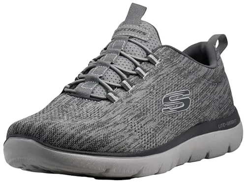 SKECHERS Slip-On Sneaker "SUMMITS" für Herren, Gr. 43, schwarz-rot - Sportlicher Slip-On Sneaker aus Textil mit elastischer Bungee-Schnürung und gepolsterter Skechers Memory Foam Innensohle für ultimativen Komfort und perfekten Halt.