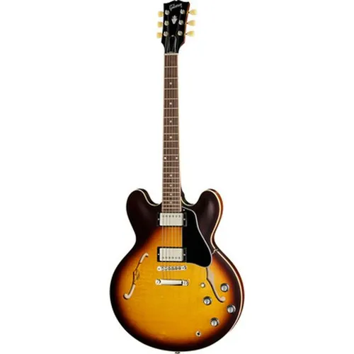 Gibson ES-335 Satin Vintage Burst E-Gitarre - Semi-Hollow E-Gitarre mit Ahorn Korpus und Mahagoni Hals, ausgestattet mit Calibrated T-Type Humbucker Pickups für einen warmen, vollen Klang. Inkl. Koffer und Zertifikat.