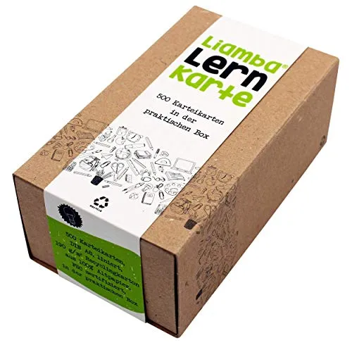Liamba Karteikarten A8 in Karteikasten mit 500 Lernkarten in praktischer Karteikartenbox aus FSC Recyclingpapier mit farbigen Trennblättern für Schule Studium und Vokabeltraining