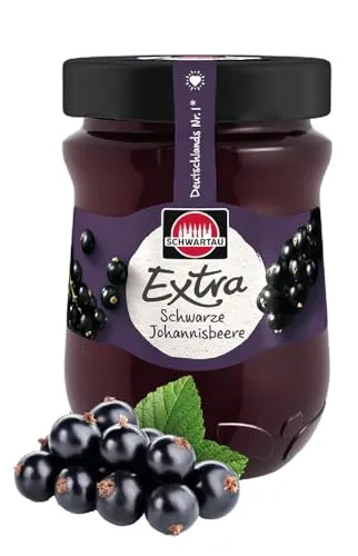 Schwartau Extra Konfitüre Schwarze Johannisbeere, 340 g - Brotaufstrich mit vollem Fruchtgeschmack, ohne Zusatzstoffe und ideal für einen genussvollen Start in den Tag!