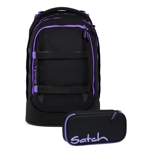Satch Schulranzen Schulrucksack-Set PACK Purple Phantom 2025 - Ergonomischer Schulranzen aus strapazierfähigem Polyester, anpassbar an die Körpergröße dank Your-Size-System - ideal für einen komfortablen Schulalltag.