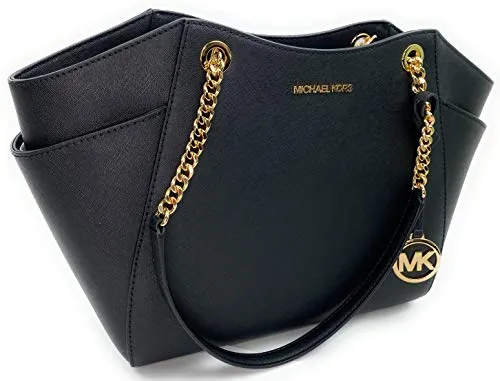 Michael Kors JET SET TRAVEL LG CHAIN SHLDR TOTE schwarz - Damentasche aus hochwertigem Leder, mit elegantem Goldverschluss und praktischem Reißverschluss, ideal für den täglichen Gebrauch und stilvolle Aufbewahrung.