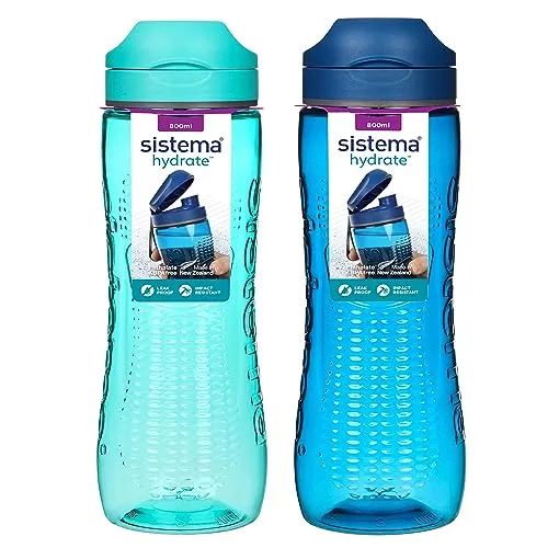 Sistema Active Sport-Wasserflaschen 800 ml - Auslaufsicher & BPA-frei - Praktische Kinder-Wasserflaschen für die Schule, aus schlagfestem Tritan-Kunststoff, ideal für unterwegs und um Einweg-Plastik zu vermeiden. Mit Flip-Top-Deckel und Fingerschlaufe für einfachen Trinkgenuss.