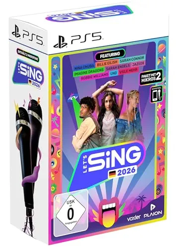 Lets Sing 2026 + 2 Mics für PS5 - Partyspiel für Sony PlayStation 5 mit 2 Mikrofonen für unvergessliche Karaoke-Abende – ideal für die ganze Familie!