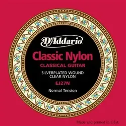 D'Addario EJ27N Classics Silver Wound / Clear Nylon Saiten - Hochwertiger Saitensatz für klassische Gitarren, ideal für Einsteiger. Die D'Addario EJ27N bieten hervorragende Klangqualität und eine ausgeglichene Ansprache.