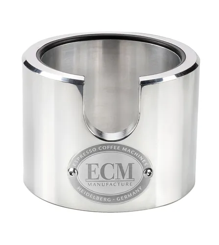 ECM Tamperstation aus poliertem Aluminium - Hochwertiges Espresso Zubehör - Ersatzteile: Polierte Aluminium Tamperstation, ideal für präzises Tampern mit einem Gewicht von 450 g, passend für ECM Filterträger.