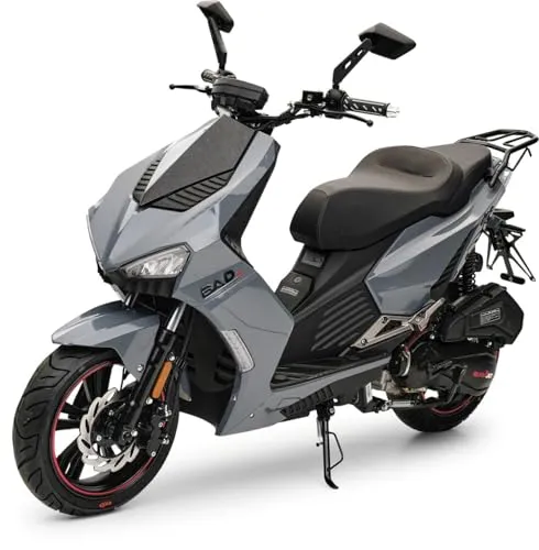 Motorroller Bad s Grau 50ccm - Sportlicher Mofa Scooter mit USB-Ladefunktion, kraftstoffeffizient und sicher unterwegs