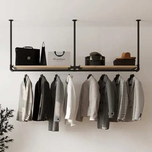 RSR Hangers Kleiderstange Garderobe DIEK II - Industrial Design 140 cm - Stilvolle Deckengarderobe im Industrial Design für vielseitige Nutzung. Mit variabler Ablage und Kleiderstange ideal für Flur oder Schlafzimmer. Einfache Montage mit allen benötigten Materialien inklusive.