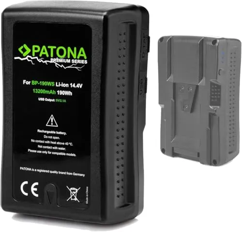 PATONA Premium V-Mount Akku für Sony BP-190WS - 13200mAh - Camcorder-Akkus für Profis: Leistungsstarker 13200mAh Akku mit USB-Ausgang und D-TAP Anschluss, ideal für schnelle Wechsel und vielseitige Nutzung mit verschiedenen Video-Lichtern.