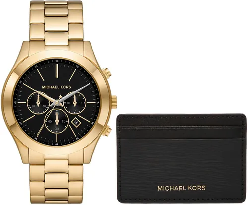 MICHAEL KORS Chronograph SLIM RUNWAY MK1076SET - 2-tlg. Set mit Brieftasche, elegante Damenuhr mit Stoppfunktion und robustem Edelstahlarmband, ideal für festliche Anlässe.