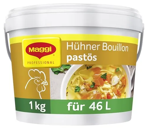 MAGGI Hühner Bouillon pastös 1kg - Vielseitige Würze für Ihre Küche - Kräuter & Gewürze - Unsere Hühner Bouillon pastös ist ideal zum Verfeinern von Suppen, Saucen und Eintöpfen oder als schmackhafte Trinkbrühe.