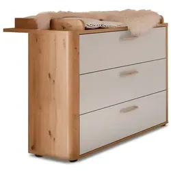 Mäusbacher Wickelkommode grau - Wickeltisch mit 3 Schubladen und Self-Soft-Close-Funktion, abnehmbarer Wickelaufsatz für langanhaltende Nutzung, elegante asteiche/kreatiggrau Optik.