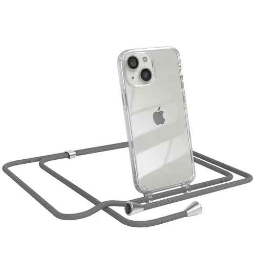 EAZY CASE Handykette kompatibel mit iPhone 13 Mini Handyhülle mit Umhängeband, Handykordel mit Schutzhülle, Silikonhülle, Hülle mit Band, Stylische Kette für Smartphones, Anthrazit