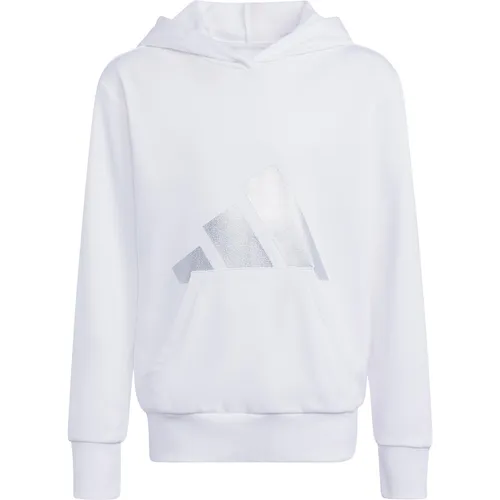 adidas Sportswear Kapuzensweatshirt JG GLAM HD weiß 152 - Trainingsbekleidung aus 55% Baumwolle, ideal für sportliche Aktivitäten mit einem stylishen Look in Weiß und Silber. Pflegeleicht und reguläre Passform für optimalen Komfort.
