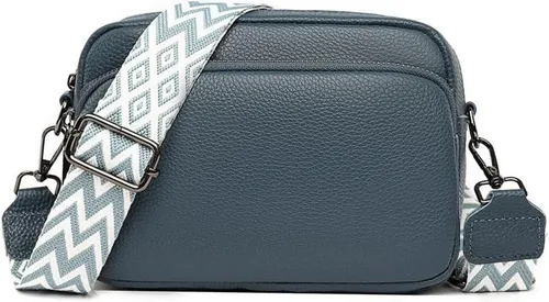 Damen Crossbody Bag aus echtem Leder - Umhängetasche in Blau mit 3 Fächern - Damentaschen mit elegantem Design, aus hochwertigem echtem Leder, perfekt für den täglichen Gebrauch und stilvolle Aufbewahrung.