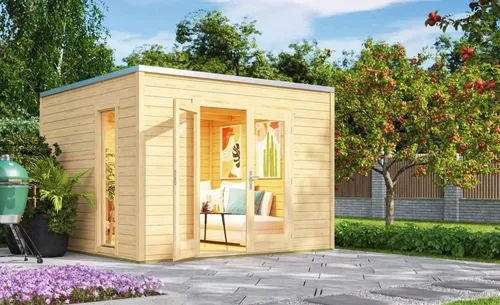 Gartenhaus P 285, natur 300 x 250 - Hochwertiges Gartenhaus für Ihren Außenbereich - Gartenhäuser, Geräteschuppen & Carports - Robustes und stilvolles Gartenhaus aus naturbelassenem Holz, ideal für die Aufbewahrung und Gestaltung Ihres Gartens.