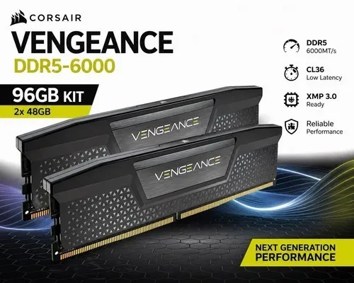 Corsair Vengeance RGB DDR5-6000 - 96GB - CL36 - RAM für Gaming und kreative Anwendungen: 96GB Dual Channel mit 6000 MHz Geschwindigkeit und RGB-Beleuchtung, unterstützt AMD EXPO & Intel XMP für maximale Leistung.