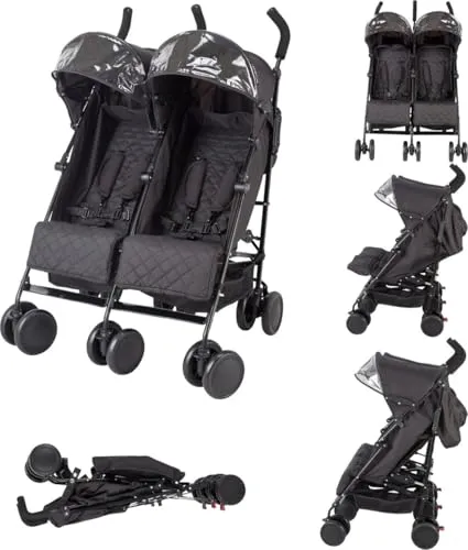 X Adventure Zwillingsbuggy Schwarz - Duo Buggy mit verstellbaren Rückenlehnen - Der X Adventure Zwillingsbuggy in Schwarz bietet zwei unabhängig verstellbare Sitze für optimalen Komfort. Mit praktischen Einkaufskörben und wendigen Vorderrädern ist er ideal für Ausflüge mit zwei Kindern.